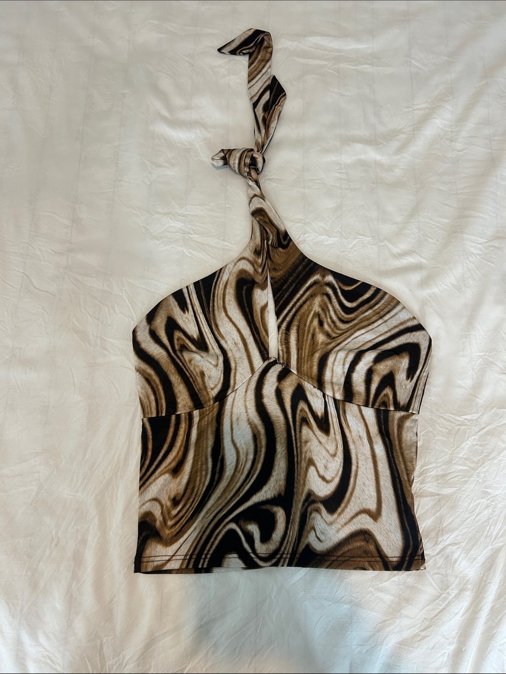 Halter Crop Top with Brown Marble Print